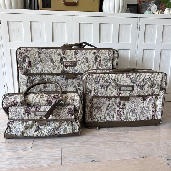 3 Piece Jordache Tapestry Vintage Luggage Set EUC Checked,Carry On, Personal 80s - Picture 1 of 16